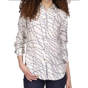 MICHAEL KORS Women’s Bias Printed High Low Button Down Shirt Top Size Large